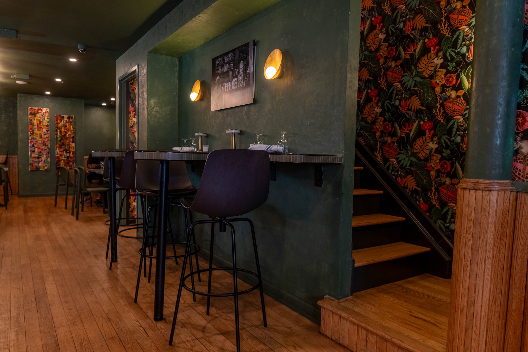 Stairwell and high-top bar seating, Jumieka Grand